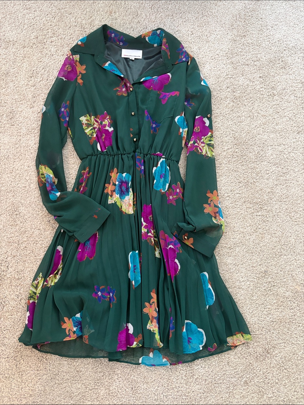 213Industry Green Floral Long Sleeve Midi Dress